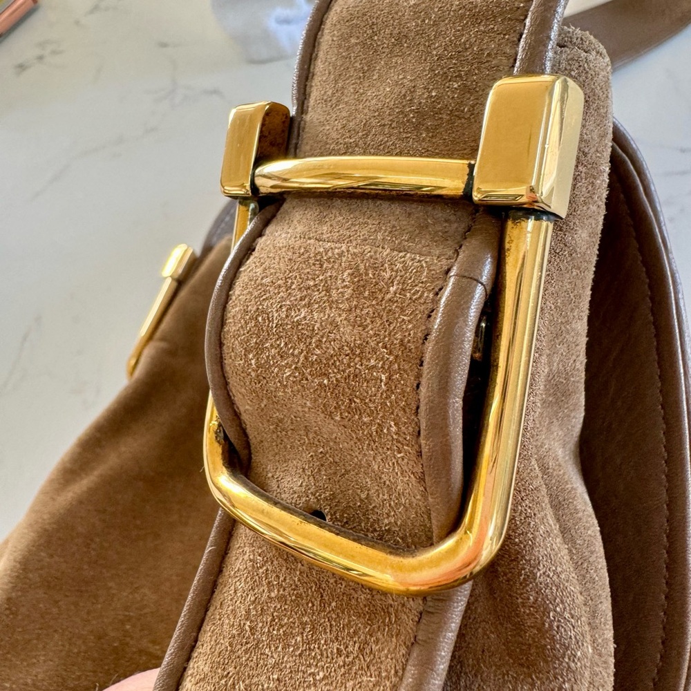 Gucci Taupe Suede Shoulder Bag with Gold Hardware - Picture 9 of 15